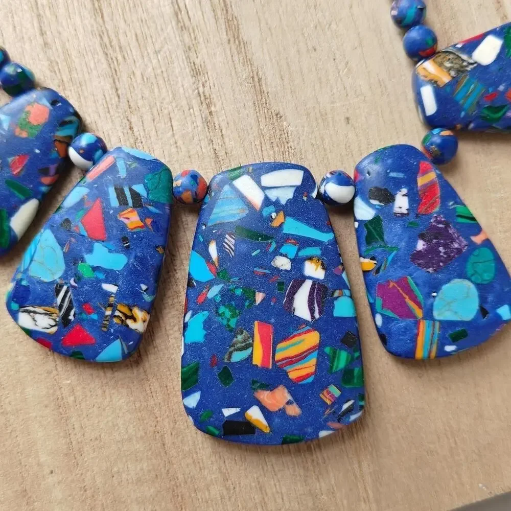 Boho colorful matrix turquoise stone necklace